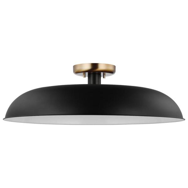 1 Lamp 24" 120 volt Matte Black/Burnished Brass Indoor Semi Flush Light Fixture