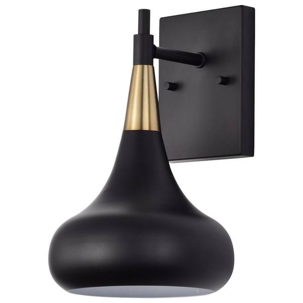 1 Lamp 11" 120 volt Matte Black/Burnished Brass Indoor Wall Scone Fixture