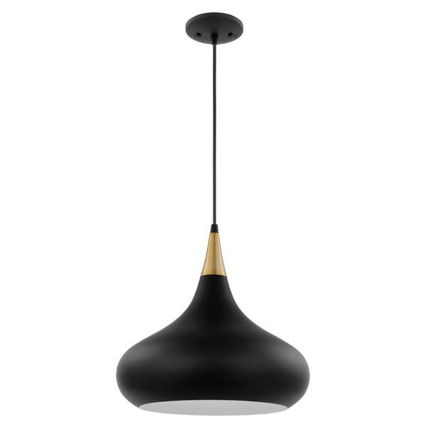 1 Lamp 14" 120 volt Matte Black/Polished Nickel Indoor Pendant Light Fixture