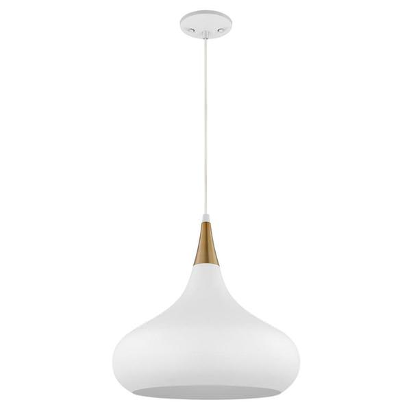 1 Lamp 14" 120 volt Matte White/Burnished Brass Indoor Pendant Light Fixture
