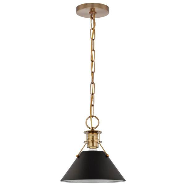 1 Lamp 10" 120 volt Matte Black/Burnished Brass Indoor Pendant Light Fixture