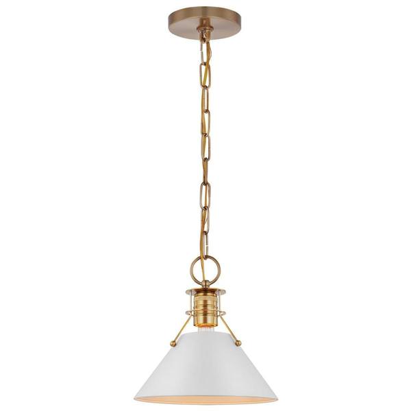 1 Lamp 10" 120 volt Matte White/Burnished Brass Indoor Pendant Light Fixture 