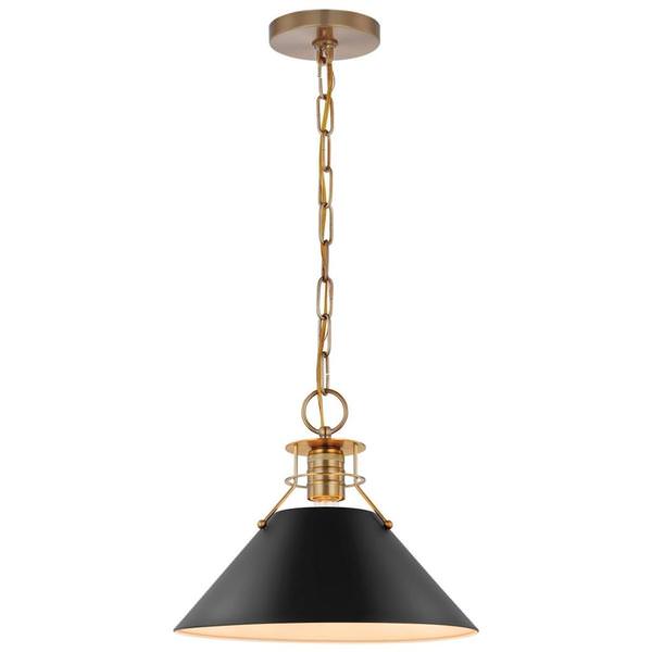 1 Lamp 13" 120 volt Matte Black/Burnished Brass Indoor Pendant Light Fixture