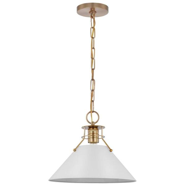 1 Lamp 13" 120 volt Matte White/Burnished Brass Indoor Pendant Light Fixture