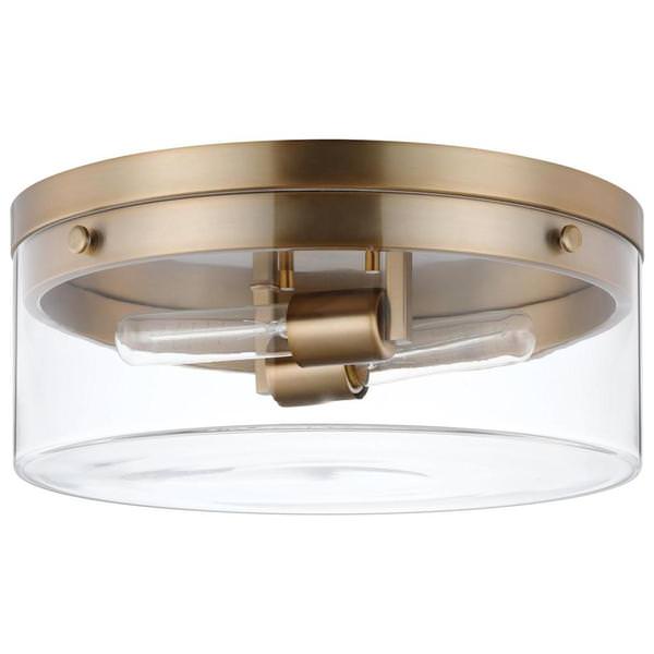 2 Lamp 11" 120 volt Burnished Brass Indoor Clear Flush Mount Light Fixture