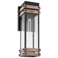 Nuvo Lighting 1 Lamp Black/Wood Clear Seeded Glass Outdoor Wall Lantern Light Fixture