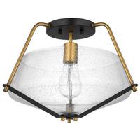 View 1 Lamp 16" Matte Black/Natural Brass Clear Seeded Glass Indoor Semi Flush Light Fixture