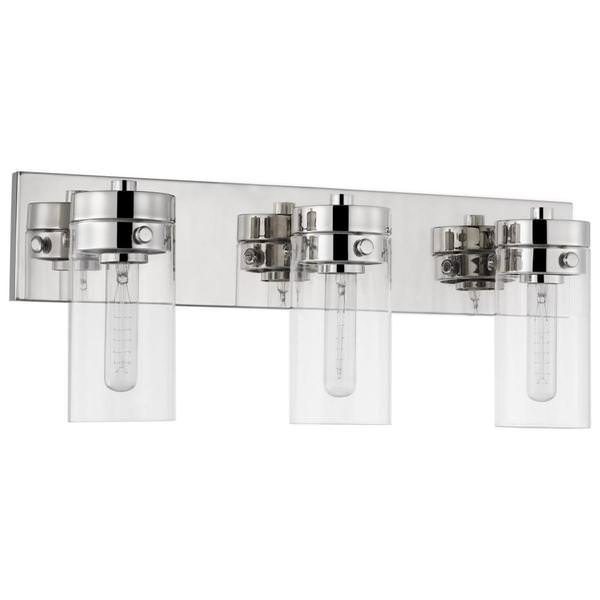 3 Lamp 22" 120 volt Polished Nickel Clear Indoor Vanity Light Fixture