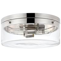 View 2 Lamp 11" 120 volt Polished Nickel Clear Indoor Flush Mount Light Fixture