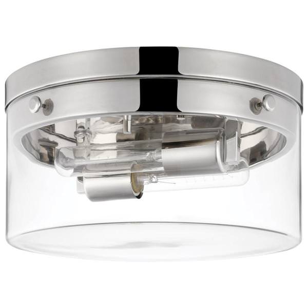 2 Lamp 14" 120 volt Polished Nickel Clear Indoor Flush Mount Light Fixture