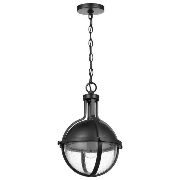 1 Lamp Matte Black Clear Seeded Glass Indoor Pendant Light Fixture