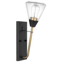 Nuvo Lighting 1 Lamp Matte Black/Natural Brass Clear Seeded Glass Indoor Sconce Wall Fixture
