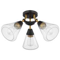 Nuvo Lighting 3 Lamp 19" Matte Black/Natural Brass Clear Seeded Glass Indoor Semi Flush Light Fixture