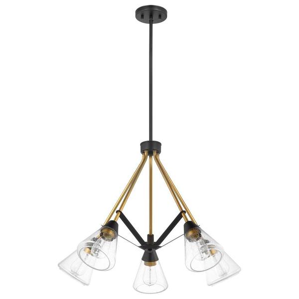 5 Lamp Matte Black/Natural Brass Clear Seeded Glass Indoor Chandelier Light Fixture