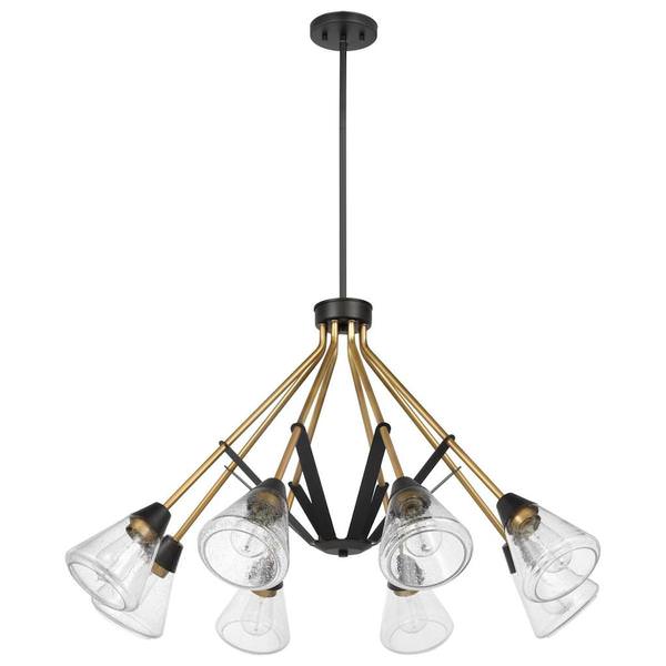 8 Lamp Matte Black/Natural Brass Clear Seeded Glass Indoor Chandelier Light Fixture