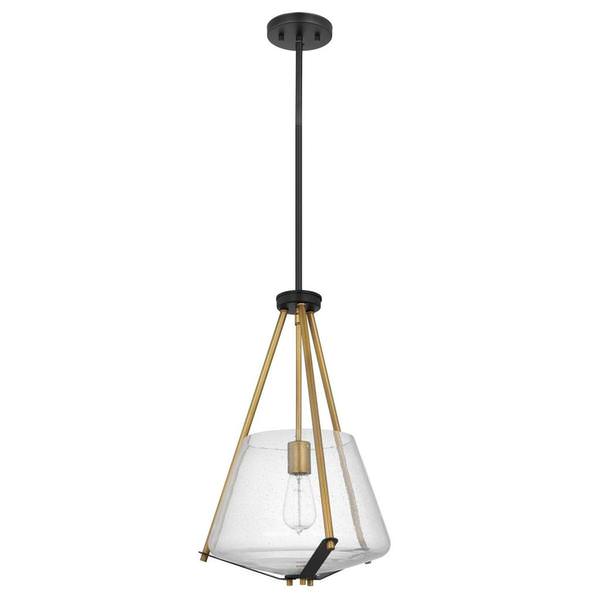 1 Lamp Matte Black/Natural Brass Clear Seeded Glass Indoor Pendant Light Fixture