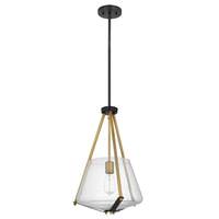 View 1 Lamp Matte Black/Natural Brass Clear Seeded Glass Indoor Pendant Light Fixture