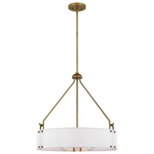 4 Lamp Natural Brass White Linen Fabric Indoor Pendant Light Fixture