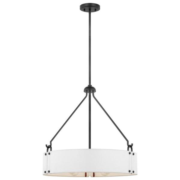 4 Lamp Matte Black White Linen Fabric Indoor Pendant Light Fixture