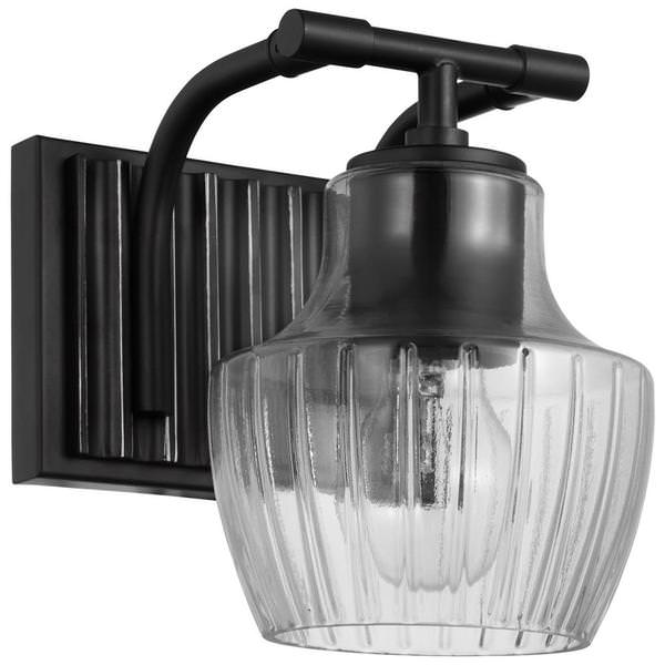 1 Lamp Black/Silver Clear Ribbed Glass Indoor Vanity Light Fixture