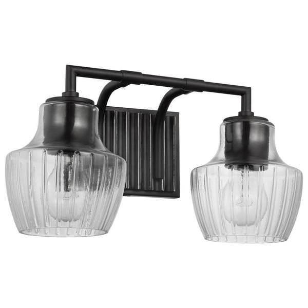 2 Lamp Black/Silver Clear Ribbed Glass Indoor Vanity Light Fixture