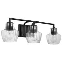 View 3 Lamp Black/Silver Clear Ribbed Glass Indoor Vanity Light Fixture 