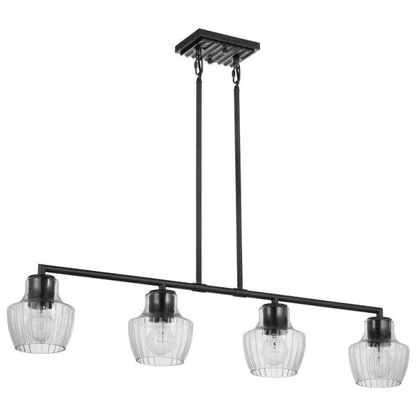 4 Lamp Black/Silver Clear Ribbed Glass Indoor Pendant Light Fixture