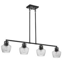 View 4 Lamp Black/Silver Clear Ribbed Glass Indoor Pendant Light Fixture