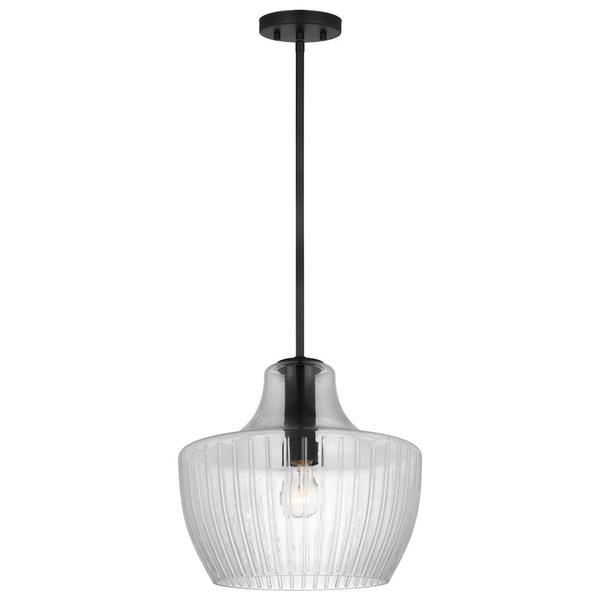 1 Lamp Black/Silver Clear Ribbed Glass Indoor Pendant Light Fixture