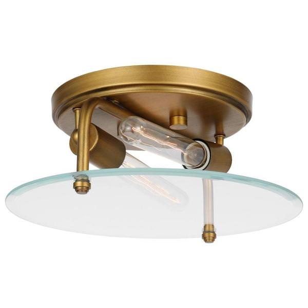 2 Lamp 13" Natural Brass Clear Beveled Glass Indoor Flush Mount Glass