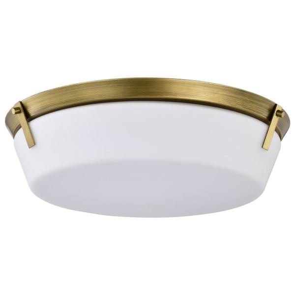 4 Light 120 volt Natural Brass Rowen Etched White Glass Flush Mount Light Fixture