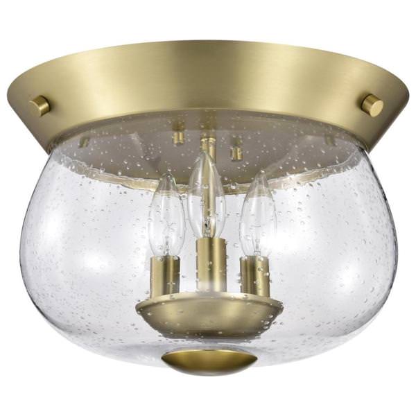 3 Lamp Vintage Brass Boliver Indoor Flush Mount Light Fixture