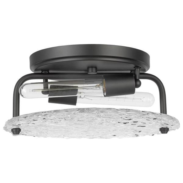 2 Lamp 13" Matte Black Ice Glass Indoor Flush Mount Light Fixture