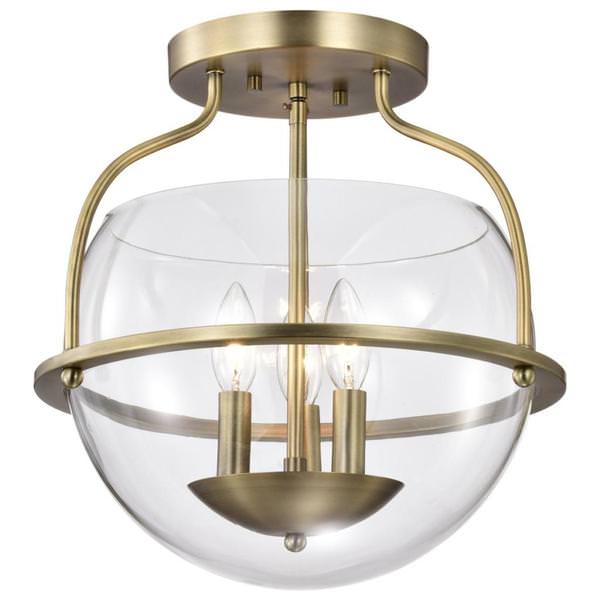 3 Light Vintage Brass Amado Indoor Semi Flush Mount Fixture