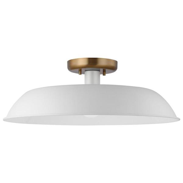 1 Lamp 20" 120 volt Matte White/Burnished Brass Indoor Semi Flush Light Fixture