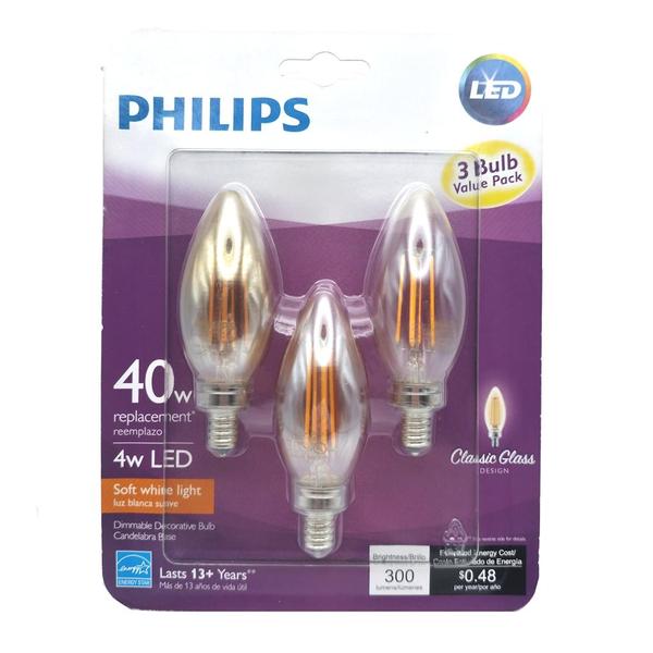 4 watt B11 120 volt Medium Screw Base 2700K Warm White LED Light Bulb (3 Pack)