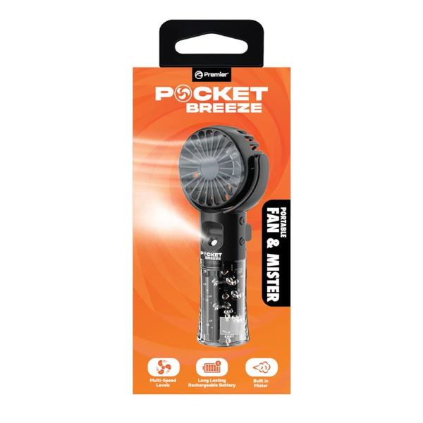 Black Pocket Breeze Rechargeable Portable Fan & Mister 