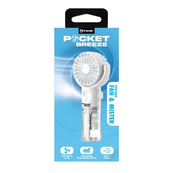 White Pocket Breeze Rechargeable Portable Fan & Mister 