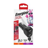 Energizer 37 Watt PD Type 3 Black Dual USB Car Charger