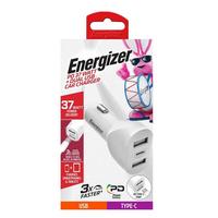 37 Watt PD Type 3 White Dual USB Car Charger