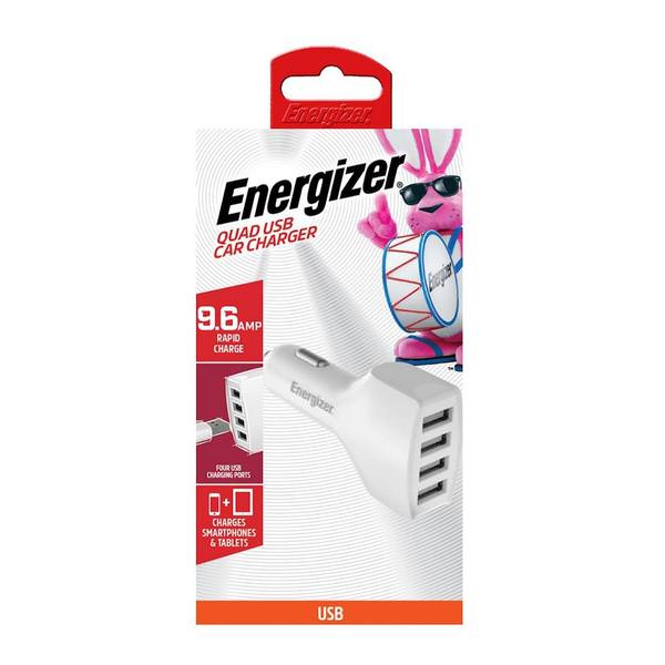9.6 Amp 4 Port White Quad USB Car Charger