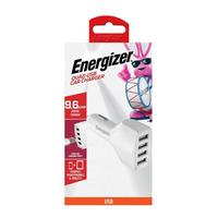 Energizer 9.6 Amp 4 Port White Quad USB Car Charger