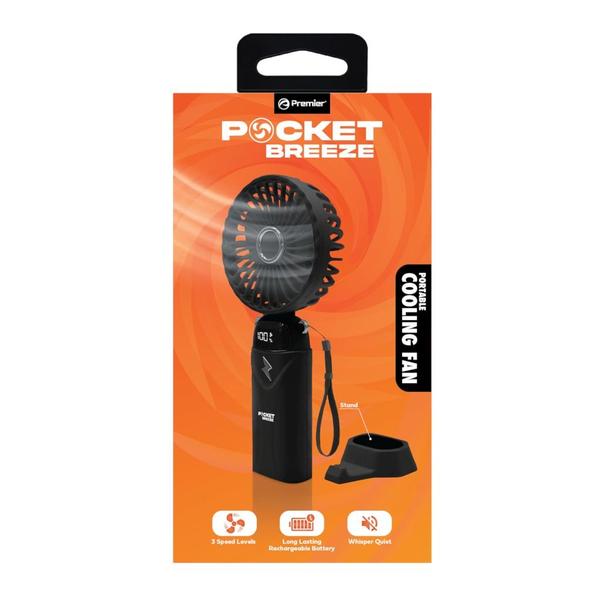 Black Rechargeable Portable Fan with Strap