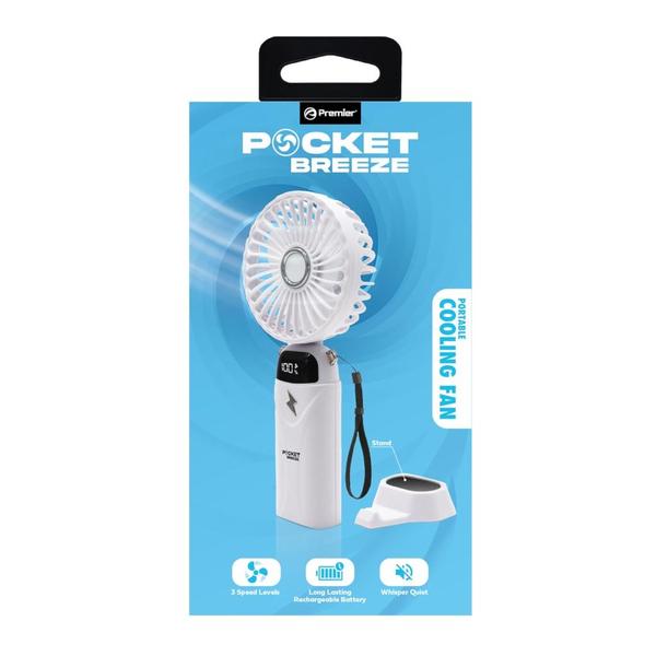 White Rechargeable Portable Fan with Strap