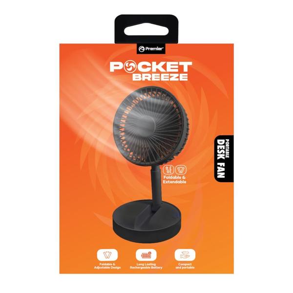 Black Pocket Breeze Foldable & Portable Rechargeable Fan