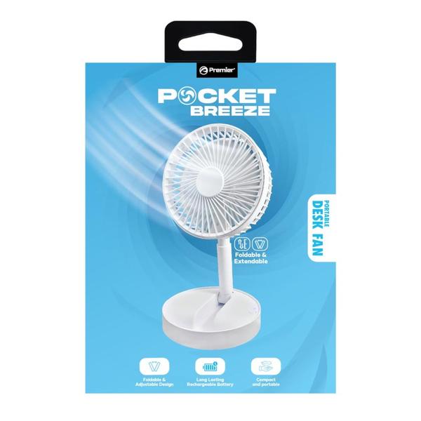 White Pocket Breeze Foldable & Portable Rechargeable Fan