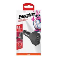 Energizer 9.6 Amp 4 Port Black Quad USB Car Charger