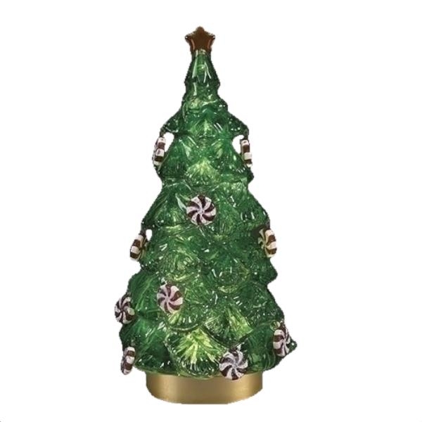 12" Green Tree with Peppermint Ornaments Plug-in/Battery Operated Swirl Lantern