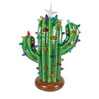 Roman 12.5" Multi-Color Lighted Ceramic Cactus Christmas Decoration