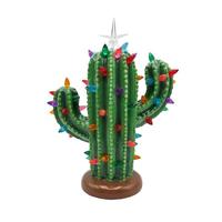 Roman 12.5" Multi-Color Lighted Ceramic Cactus Christmas Decoration